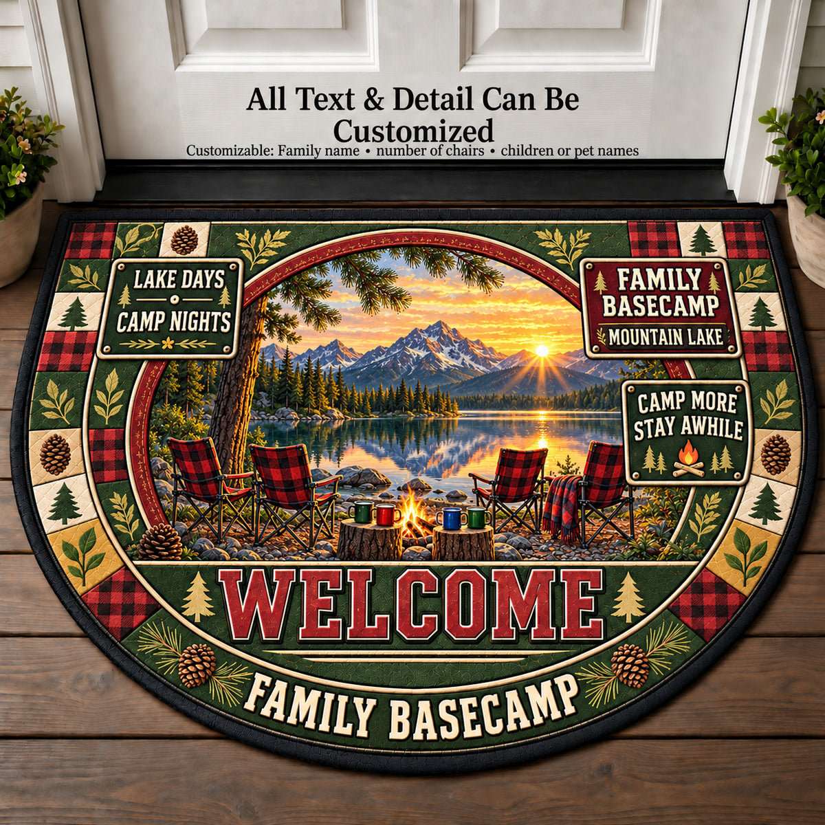 Mountain Lake - Family Basecamp Personalized Half Round Mat | 5To9Vibe