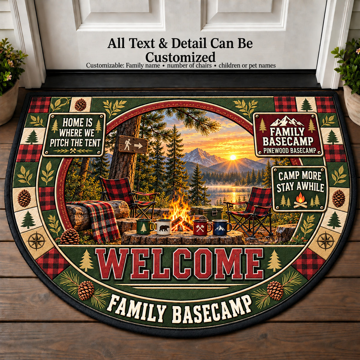 Pinewood Basecamp - Family Basecamp Personalized Half Round Mat | 5To9Vibe