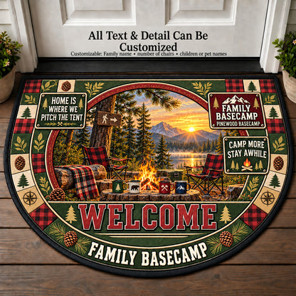 Pinewood Basecamp - Family Basecamp Personalized Half Round Mat | 5To9Vibe