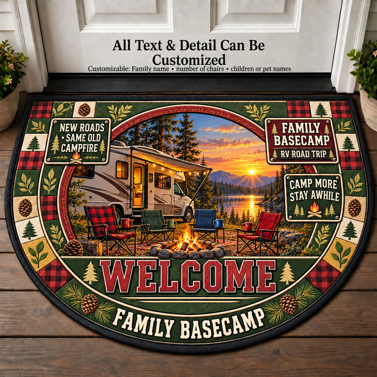 RV Road Trip - Family Basecamp Personalized Half Round Mat | 5To9Vibe