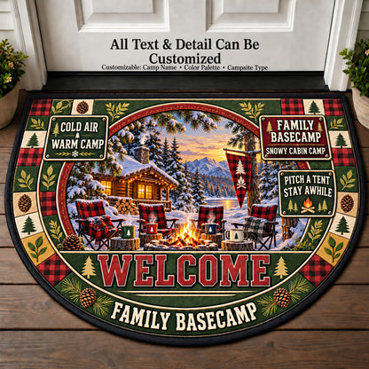 Snowy Cabin Camp - Family Basecamp Personalized Half Round Mat | 5To9Vibe