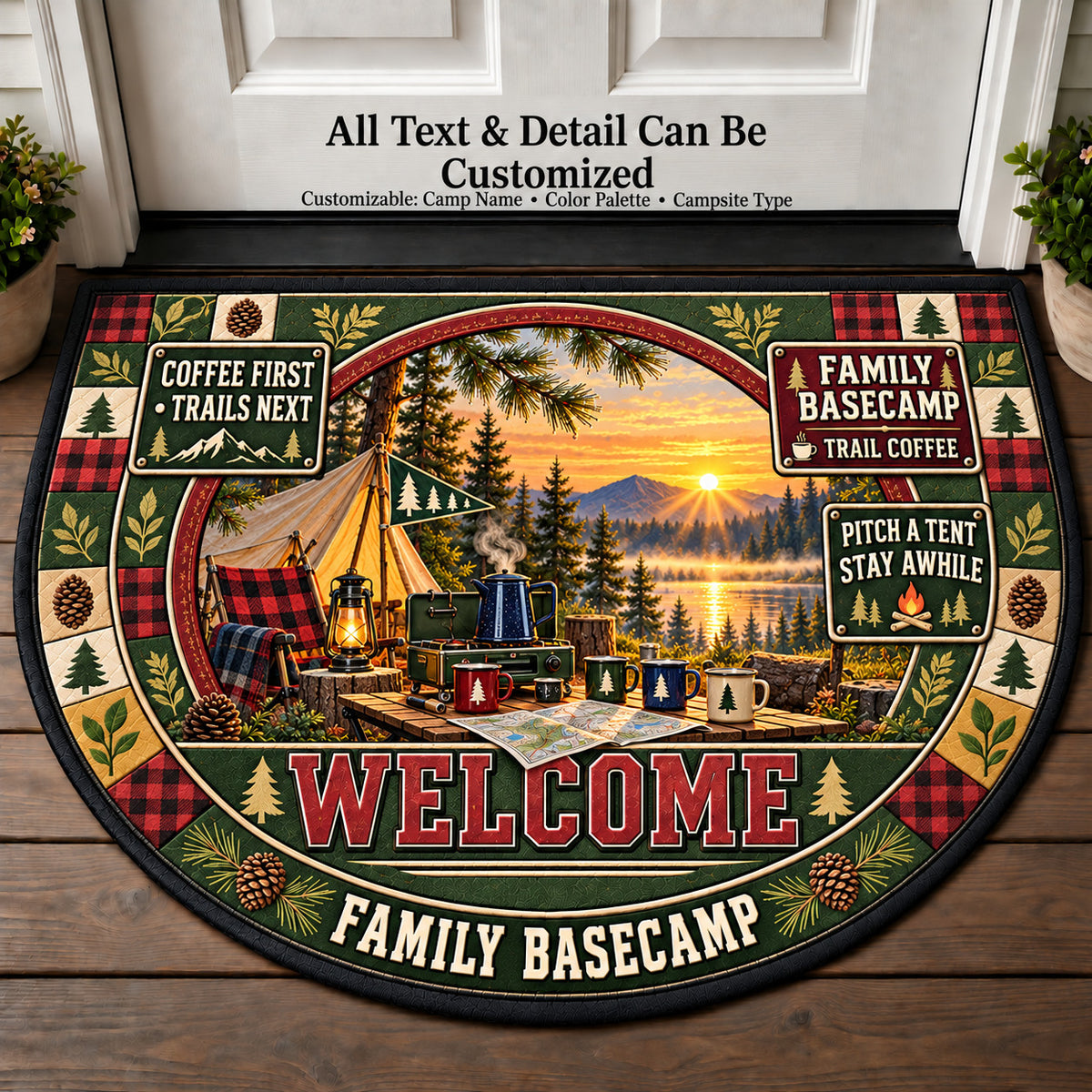 Trail Coffee - Family Basecamp Personalized Half Round Mat | 5To9Vibe