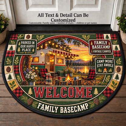 Vintage Camper - Family Basecamp Personalized Half Round Mat | 5To9Vibe