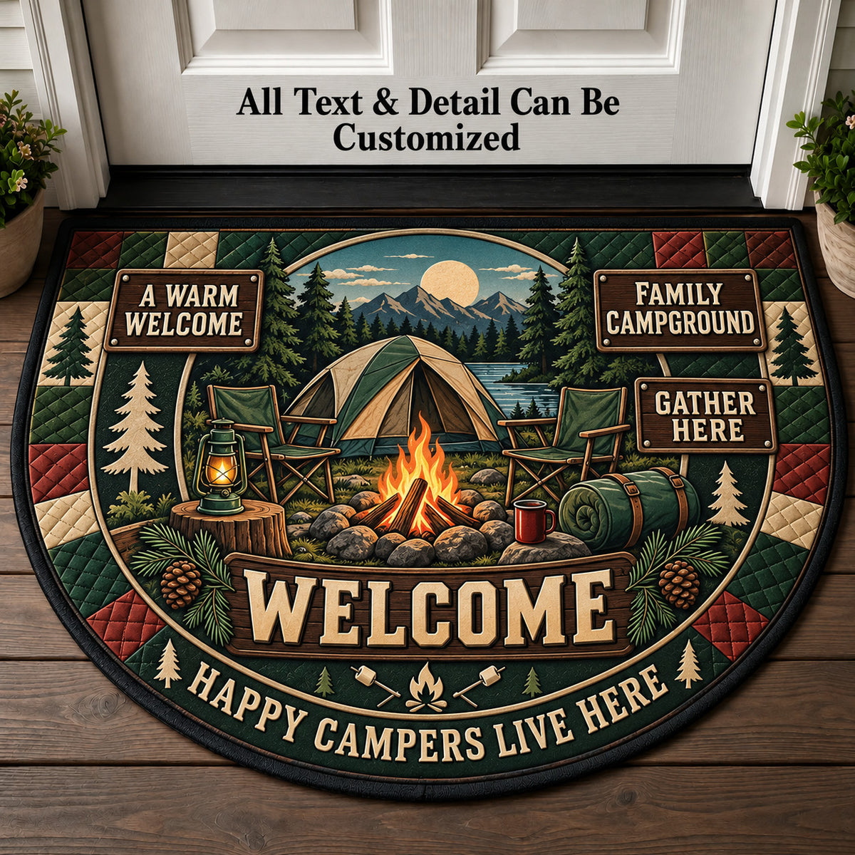 Family Campground Personalized Half Round Mat | 5To9Vibe