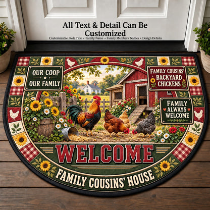 Family Cousins' Backyard Chickens Personalized Half Round Mat | 5To9Vibe