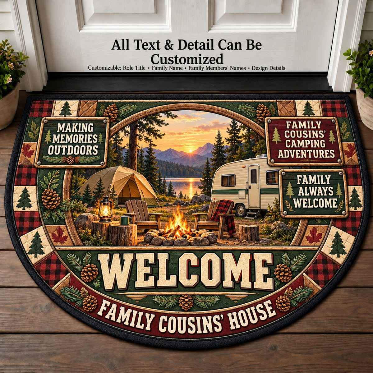 Family Cousins' Camping Adventures Personalized Half Round Mat | 5To9Vibe