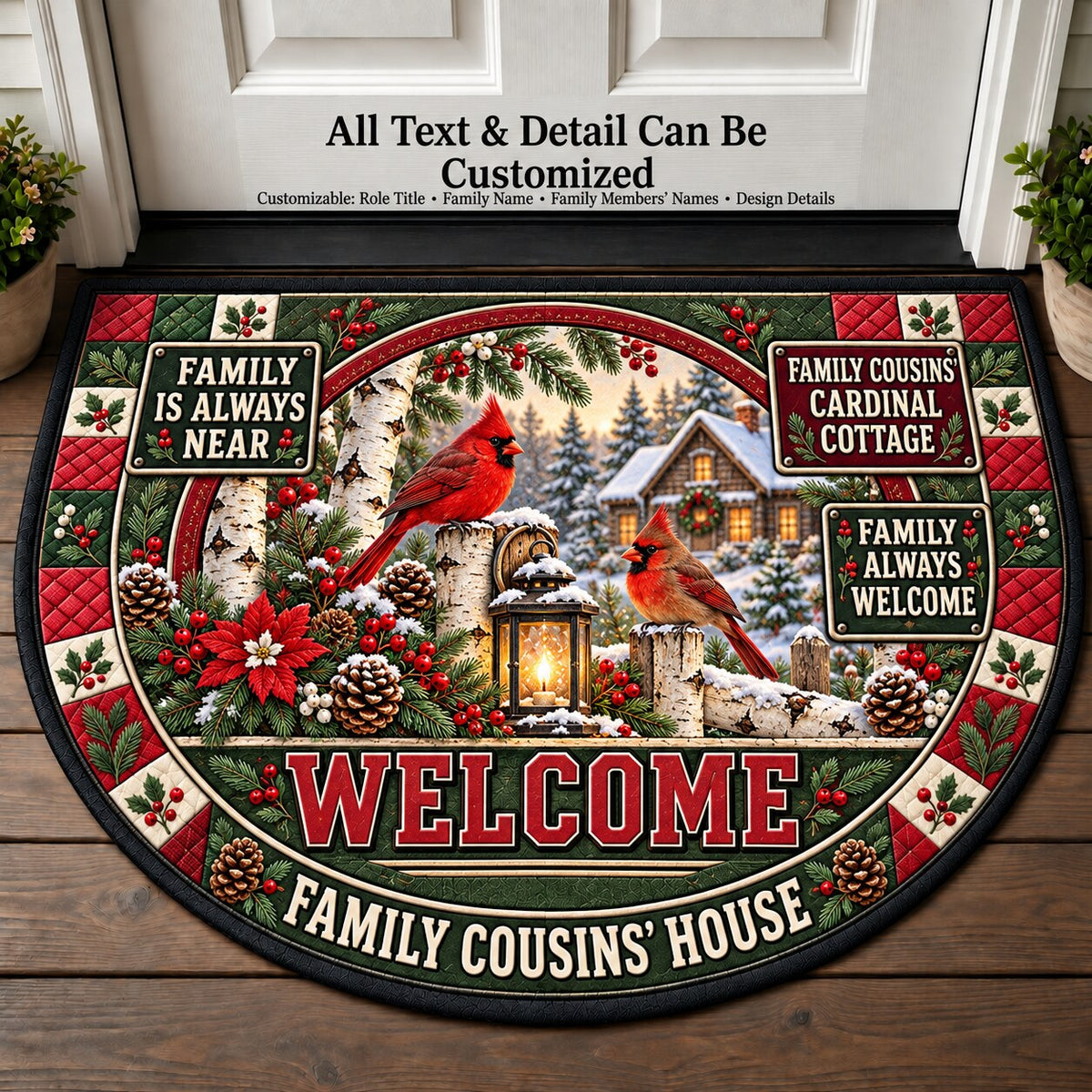 Family Cousins' Cardinal Cottage Personalized Half Round Mat | 5To9Vibe