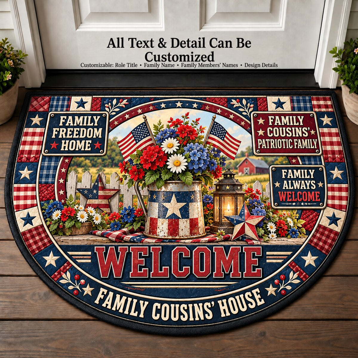 Family Cousins' Patriotic Family Personalized Half Round Mat | 5To9Vibe
