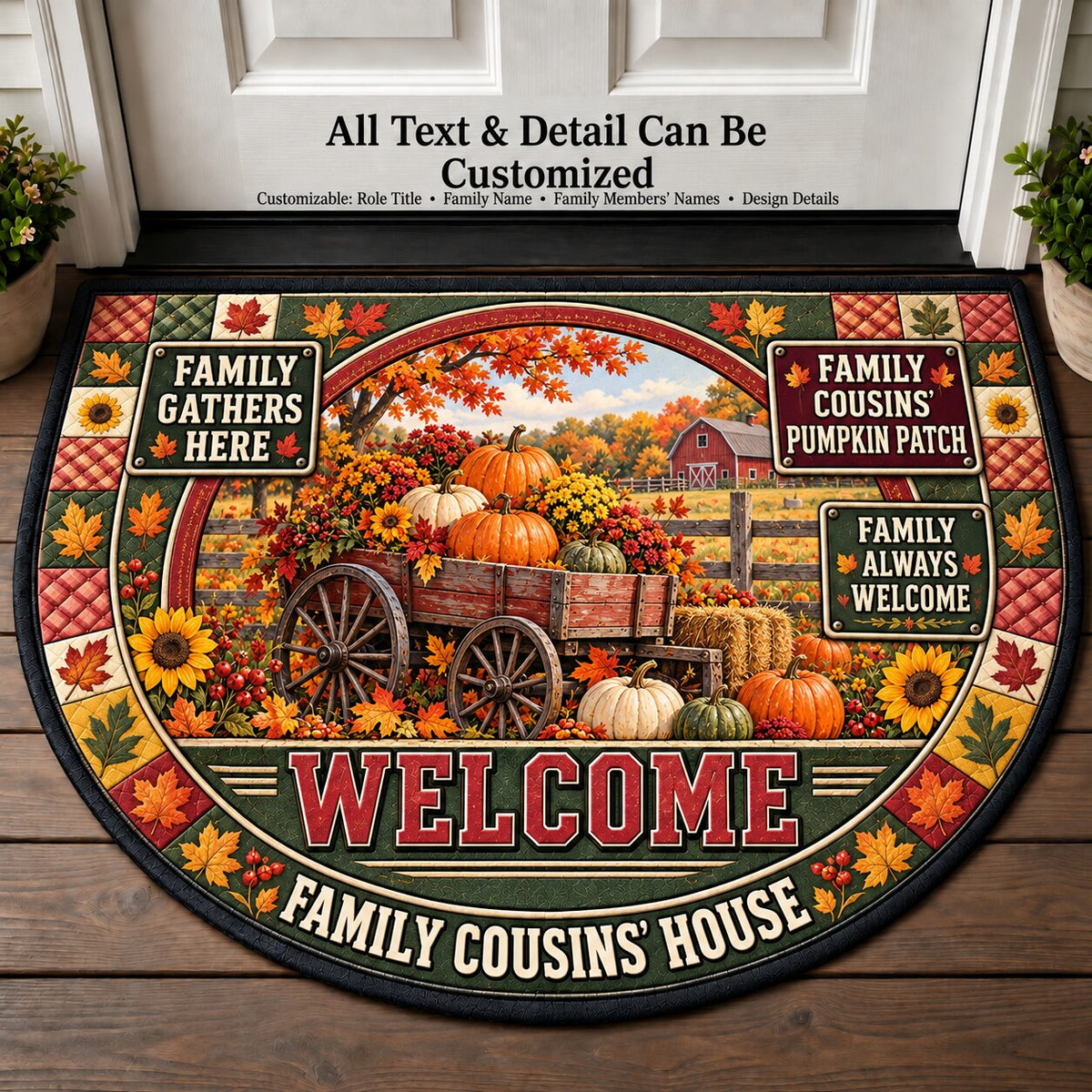 Family Cousins' Pumpkin Patch Personalized Half Round Mat | 5To9Vibe