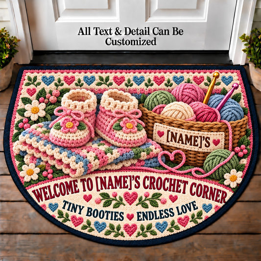 Baby Booties - Family Crochet Corner Personalized Half Round Mat | 5To9Vibe