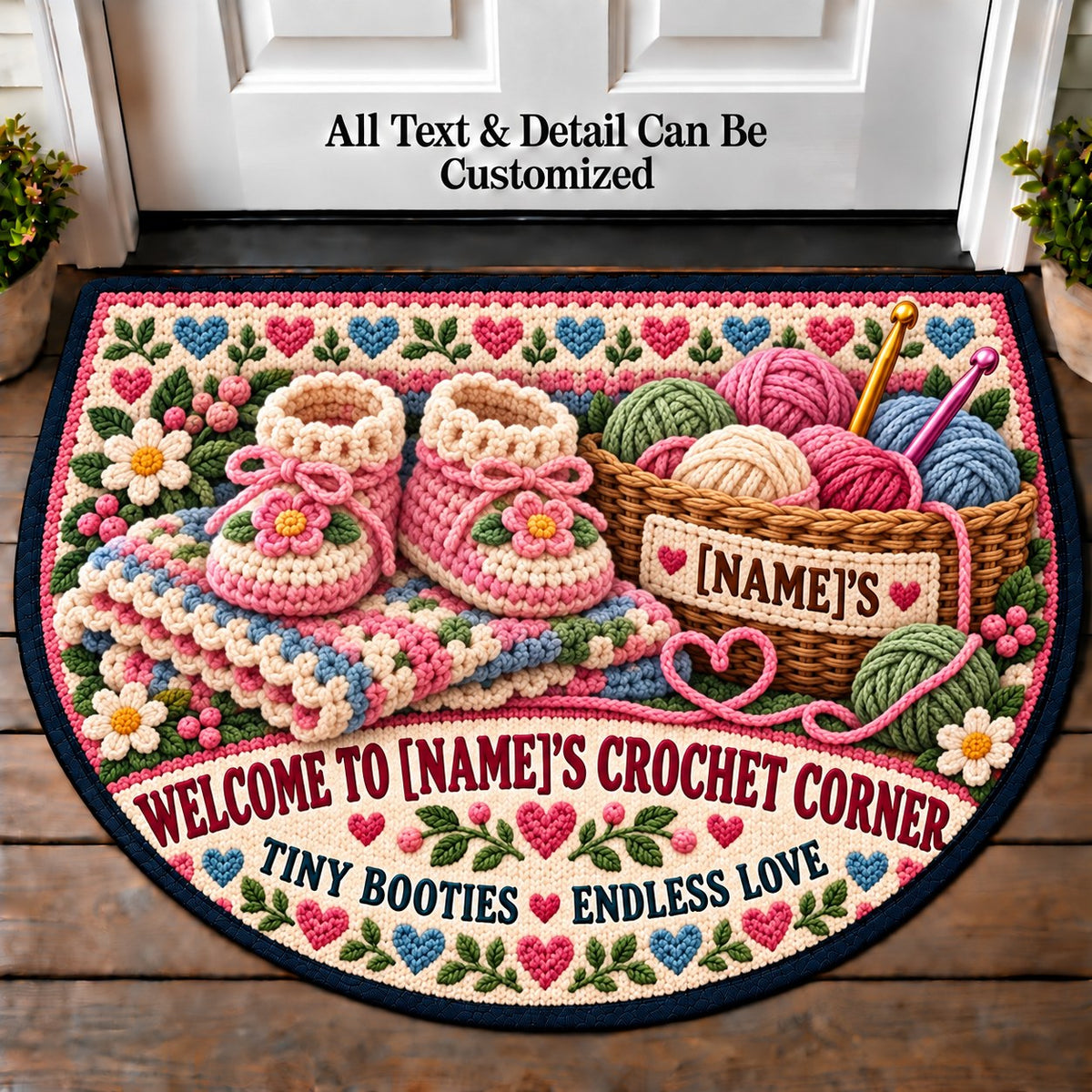 Baby Booties - Family Crochet Corner Personalized Half Round Mat | 5To9Vibe