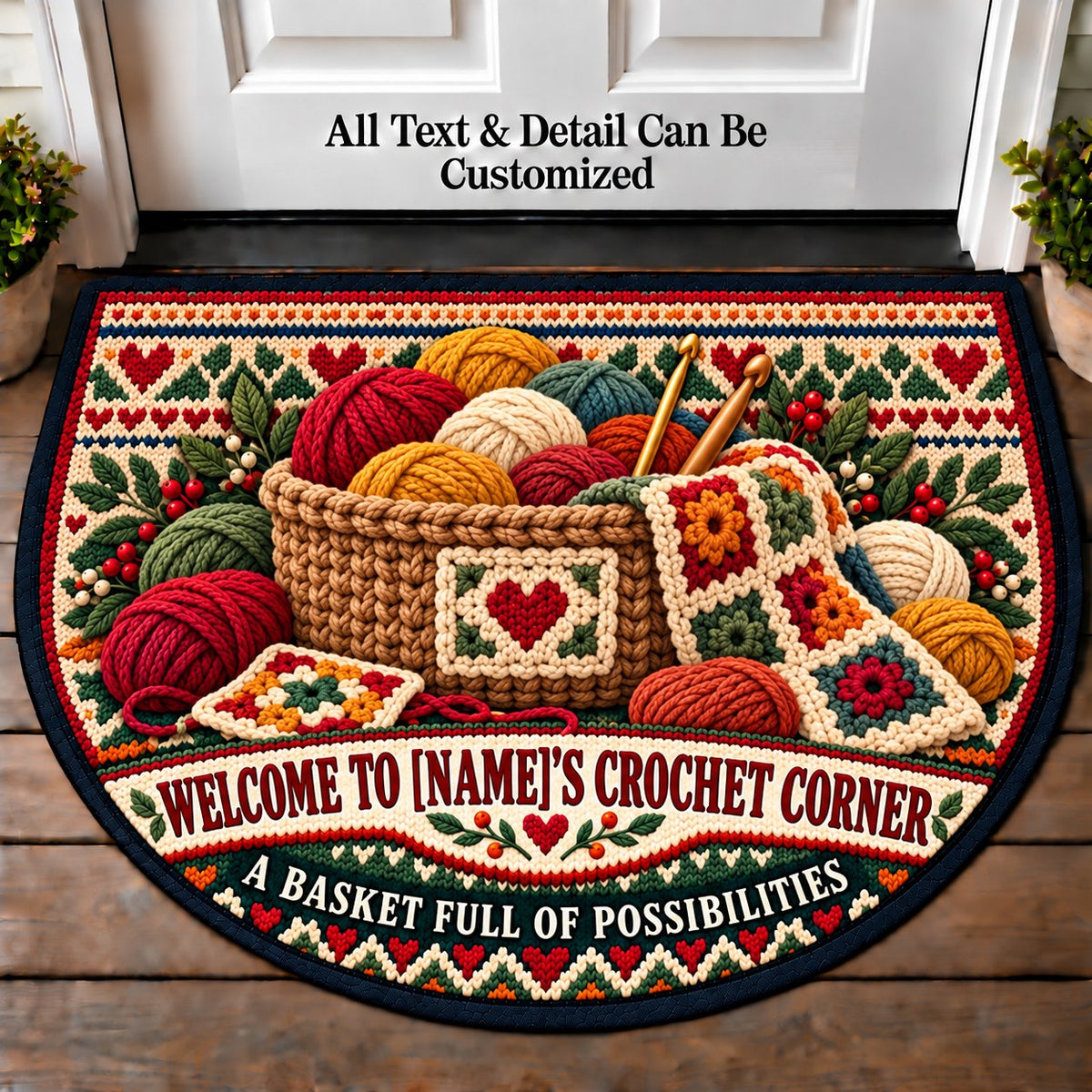 Basket Making - Family Crochet Corner Personalized Half Round Mat | 5To9Vibe