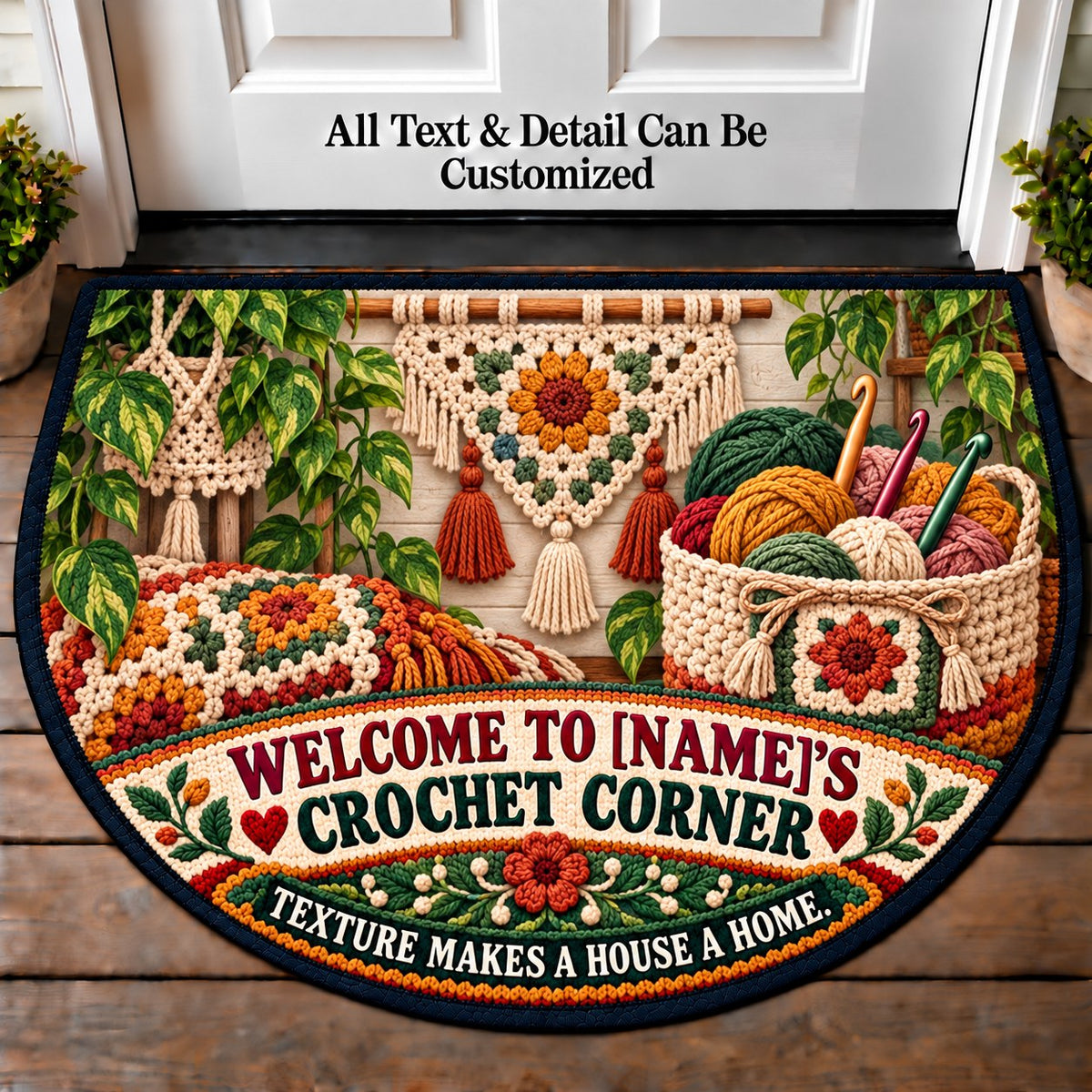 Boho Wall Hanging - Family Crochet Corner Personalized Half Round Mat | 5To9Vibe