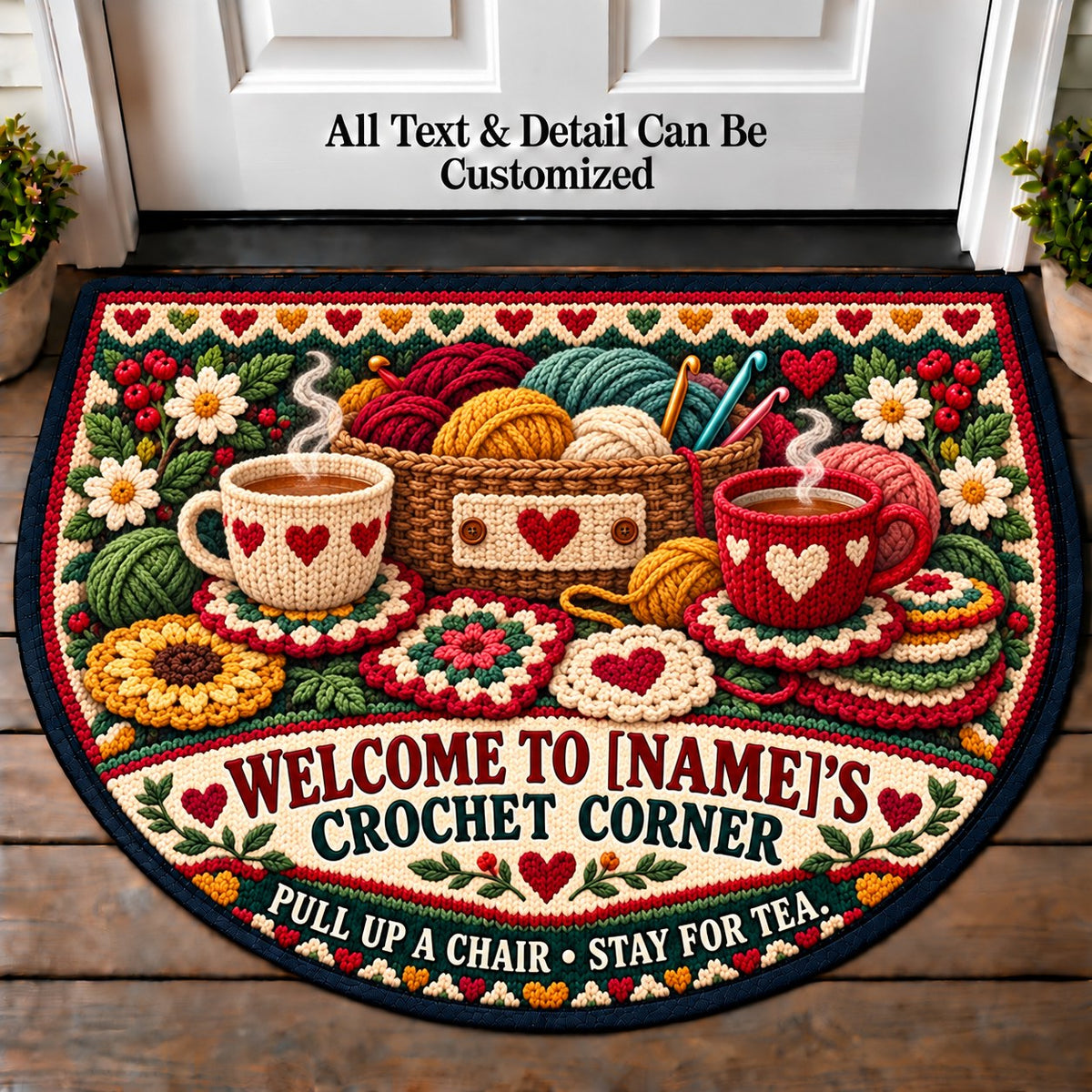 Coaster Set - Family Crochet Corner Personalized Half Round Mat | 5To9Vibe