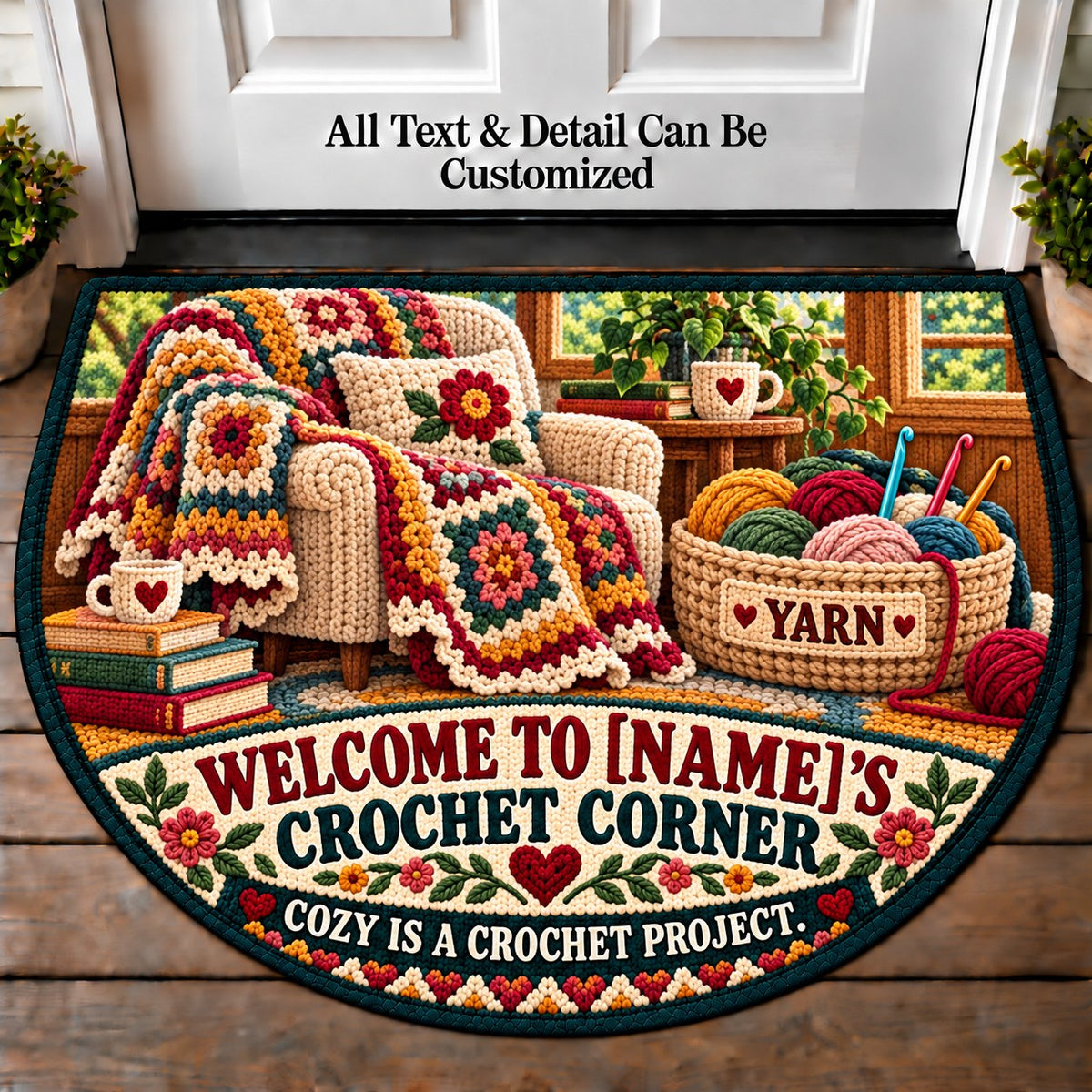 Cozy Throw - Family Crochet Corner Personalized Half Round Mat | 5To9Vibe