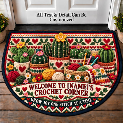 Crochet Cactus - Family Crochet Corner Personalized Half Round Mat | 5To9Vibe