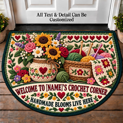 Crochet Flower Bouquet - Family Crochet Corner Personalized Half Round Mat | 5To9Vibe
