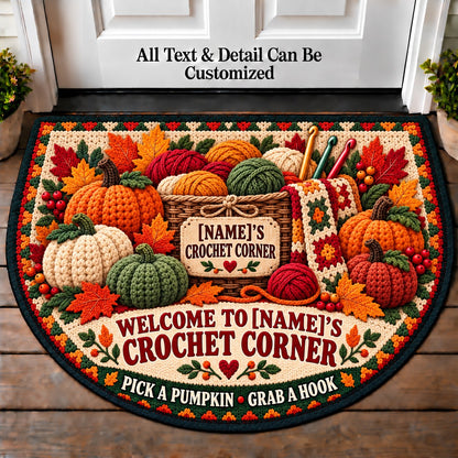 Crochet Pumpkin - Family Crochet Corner Personalized Half Round Mat | 5To9Vibe