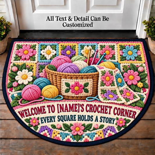 Granny Square Garden - Family Crochet Corner Personalized Half Round Mat | 5To9Vibe
