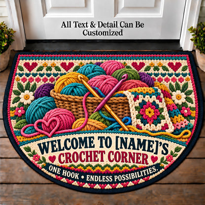 Hook and Yarn - Family Crochet Corner Personalized Half Round Mat | 5To9Vibe