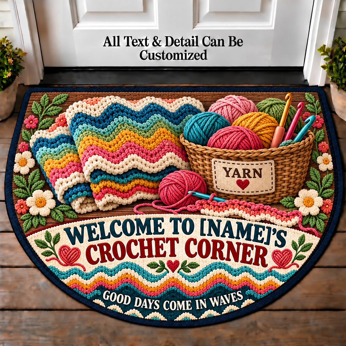 Ripple Blanket - Family Crochet Corner Personalized Half Round Mat | 5To9Vibe