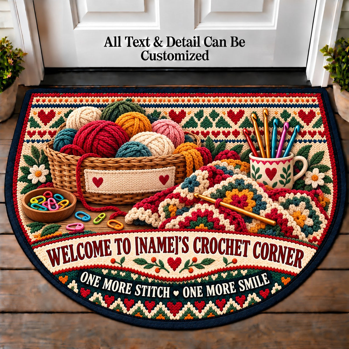 Stitch Marker Desk - Family Crochet Corner Personalized Half Round Mat | 5To9Vibe