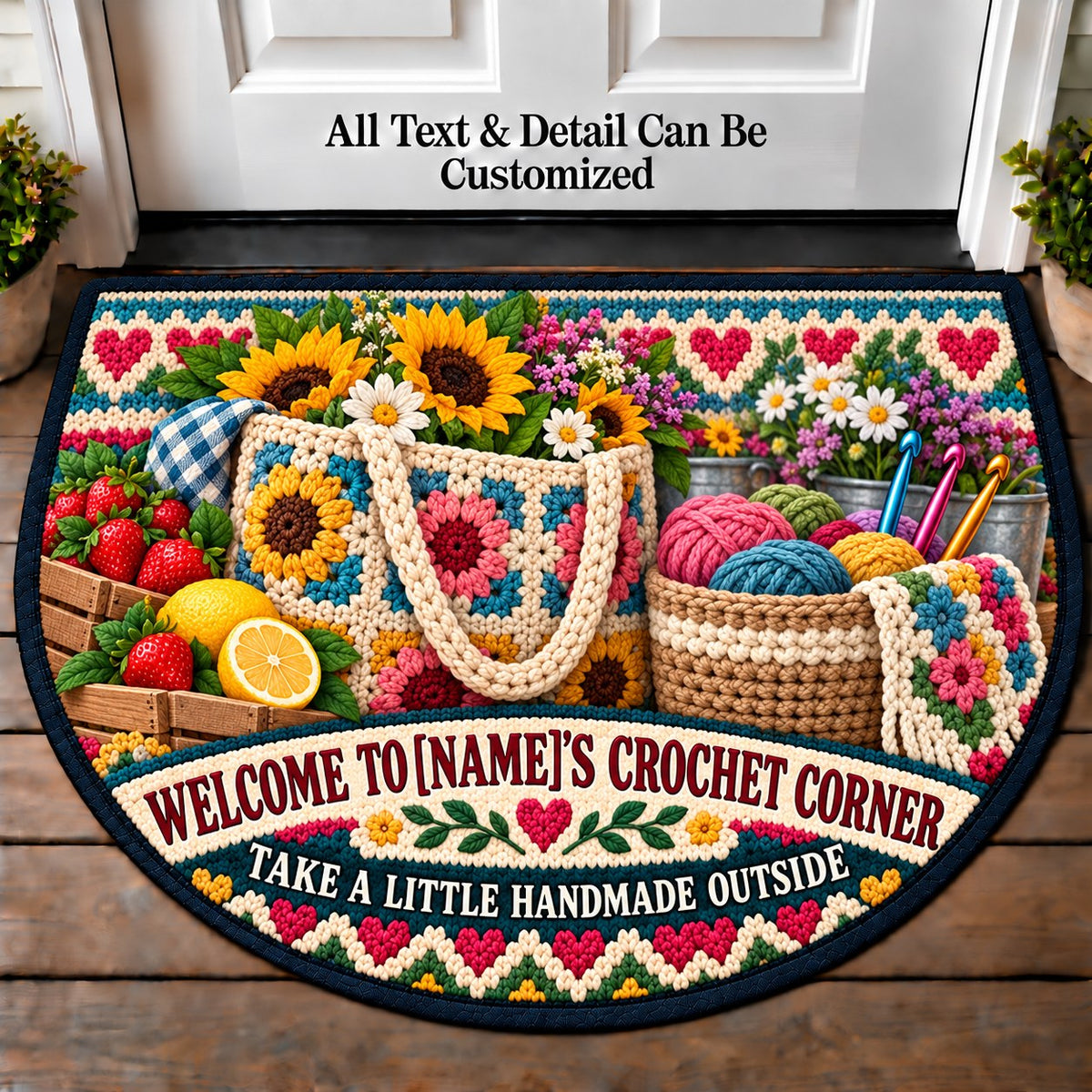 Summer Market Bag - Family Crochet Corner Personalized Half Round Mat | 5To9Vibe