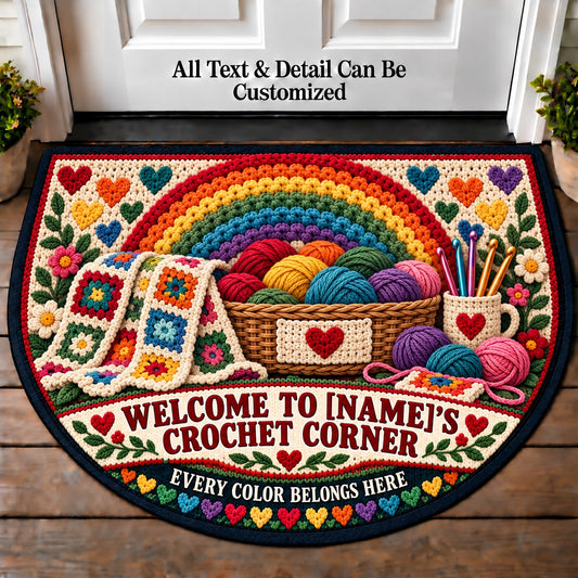 Yarn Rainbow - Family Crochet Corner Personalized Half Round Mat | 5To9Vibe