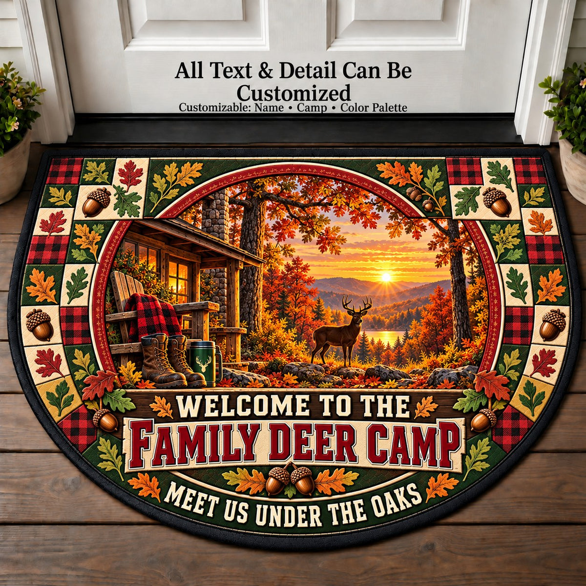 Autumn Oak Woods - Family Deer Camp Personalized Half Round Mat | 5To9Vibe