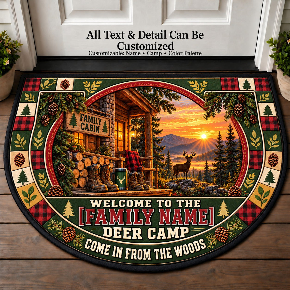 Backcountry Cabin - Family Deer Camp Personalized Half Round Mat | 5To9Vibe