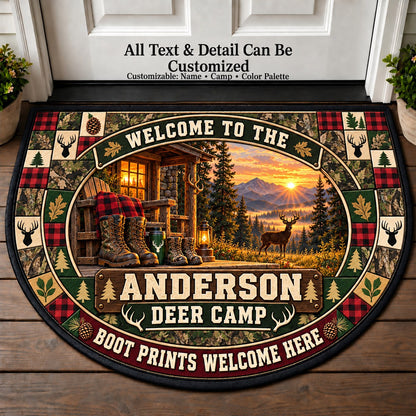 Camo Cabin - Family Deer Camp Personalized Half Round Mat | 5To9Vibe