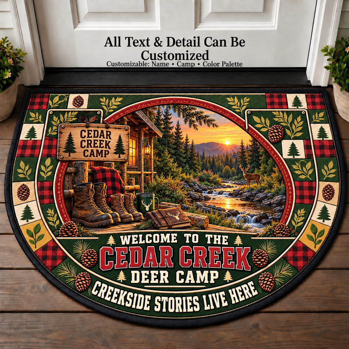Cedar Creek Camp - Family Deer Camp Personalized Half Round Mat | 5To9Vibe