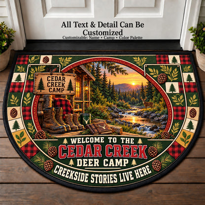 Cedar Creek Camp - Family Deer Camp Personalized Half Round Mat | 5To9Vibe