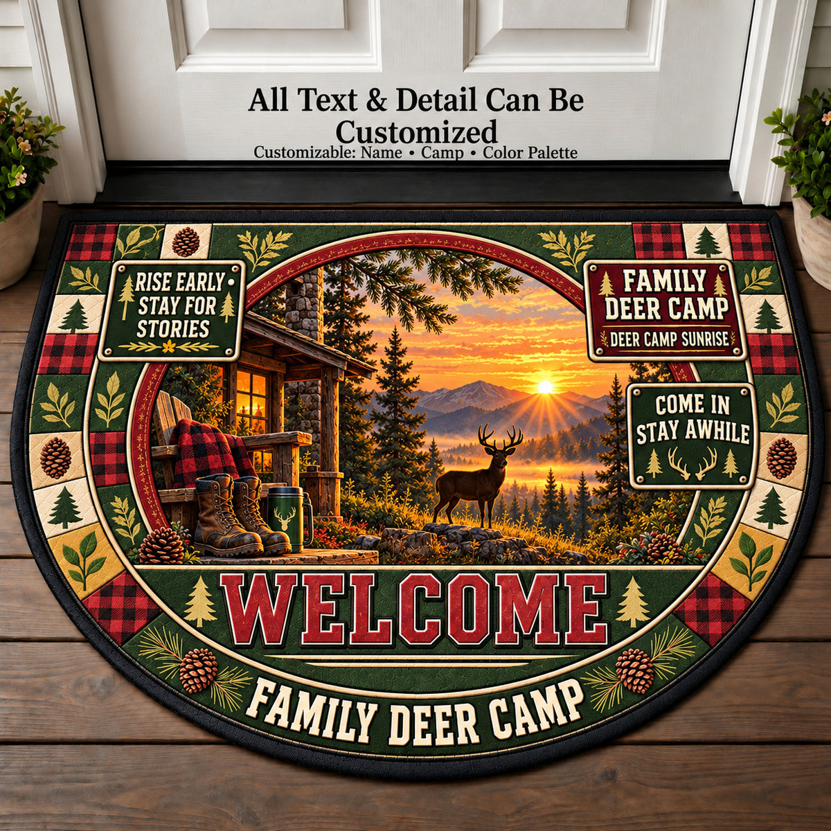 Deer Camp Sunrise - Family Deer Camp Personalized Half Round Mat | 5To9Vibe