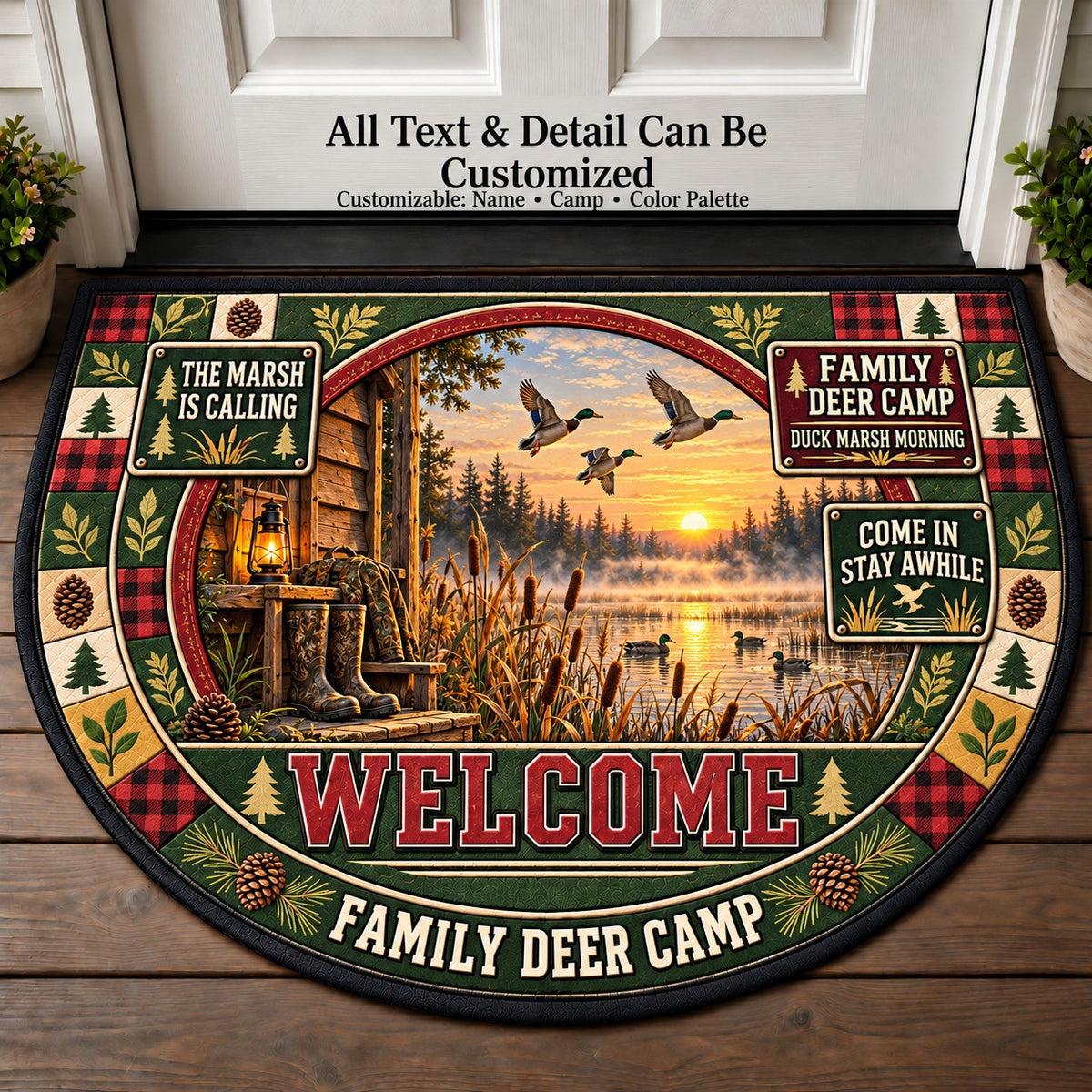 Duck Marsh Morning - Family Deer Camp Personalized Half Round Mat | 5To9Vibe