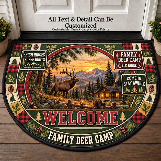 Elk Ridge - Family Deer Camp Personalized Half Round Mat | 5To9Vibe