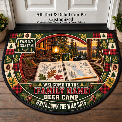 Field Journal Sketch - Family Deer Camp Personalized Half Round Mat | 5To9Vibe