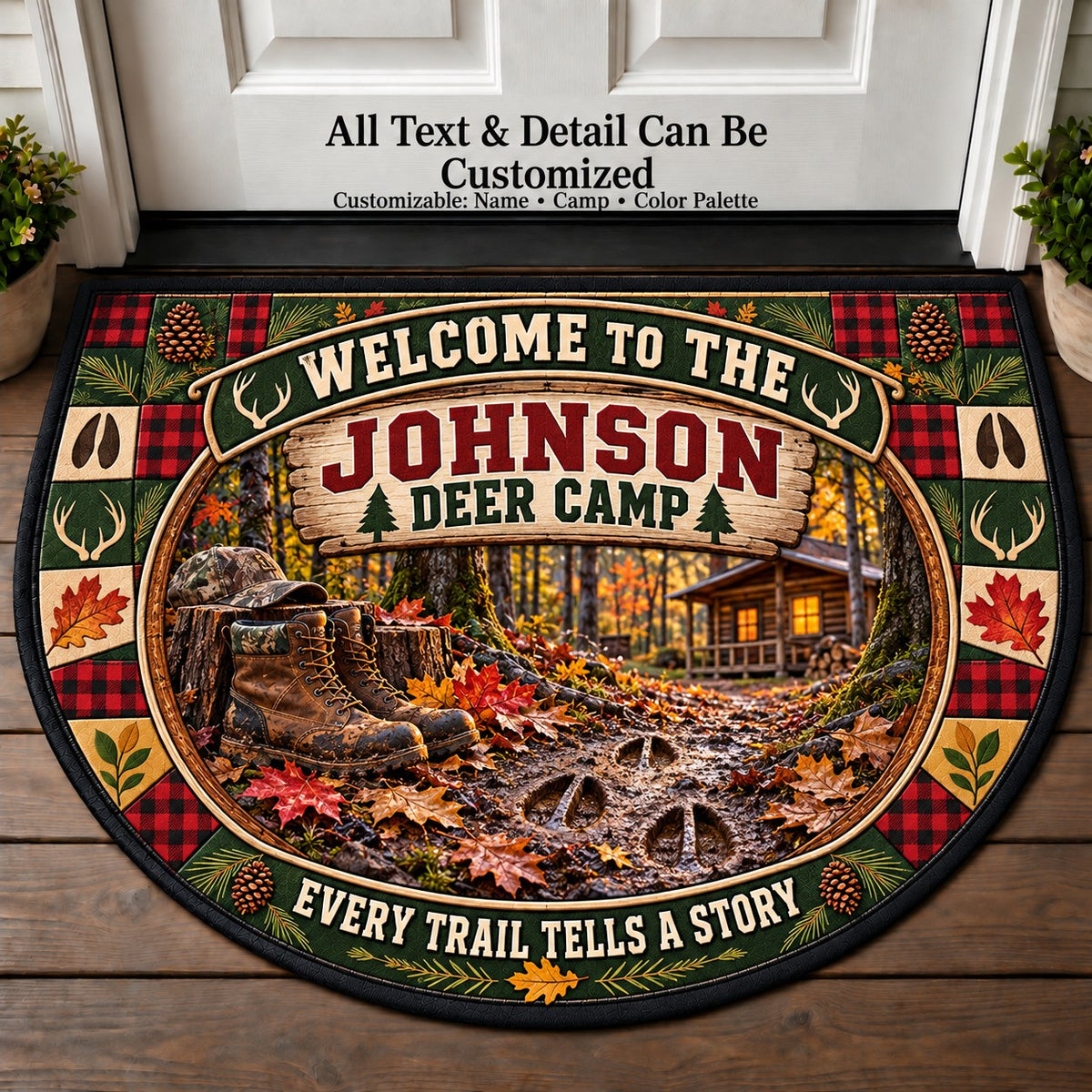 Forest Tracks - Family Deer Camp Personalized Half Round Mat | 5To9Vibe