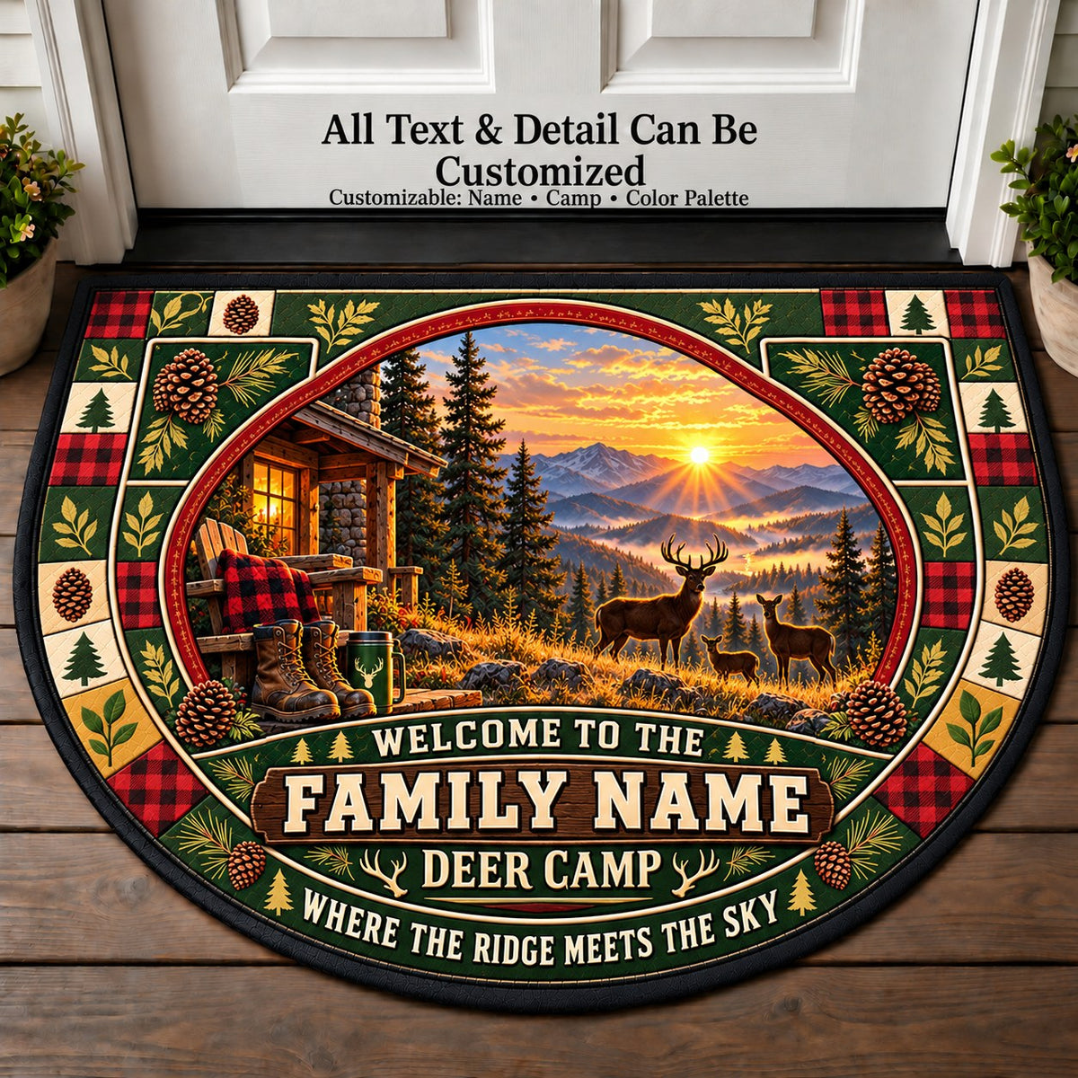 Highland Wildlife - Family Deer Camp Personalized Half Round Mat | 5To9Vibe