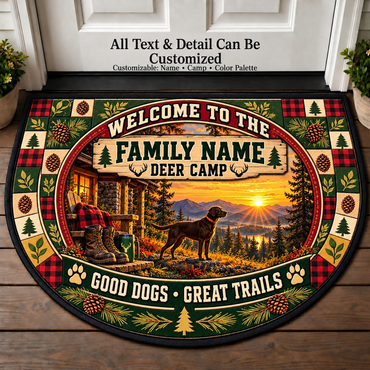 Hunting Dog Home - Family Deer Camp Personalized Half Round Mat | 5To9Vibe