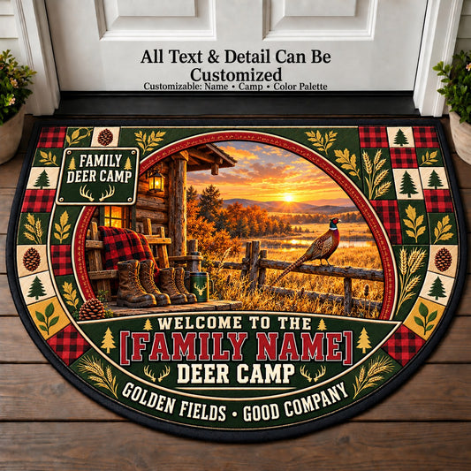 Pheasant Field - Family Deer Camp Personalized Half Round Mat | 5To9Vibe