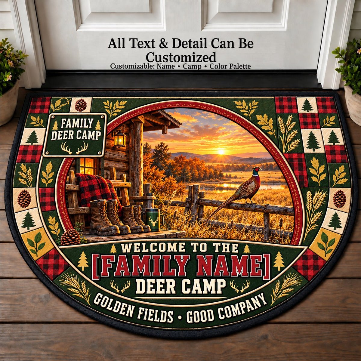 Pheasant Field - Family Deer Camp Personalized Half Round Mat | 5To9Vibe