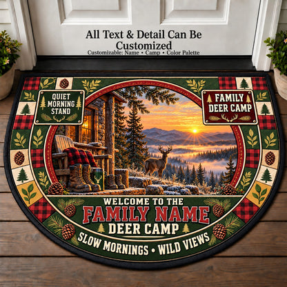 Quiet Morning Stand - Family Deer Camp Personalized Half Round Mat | 5To9Vibe