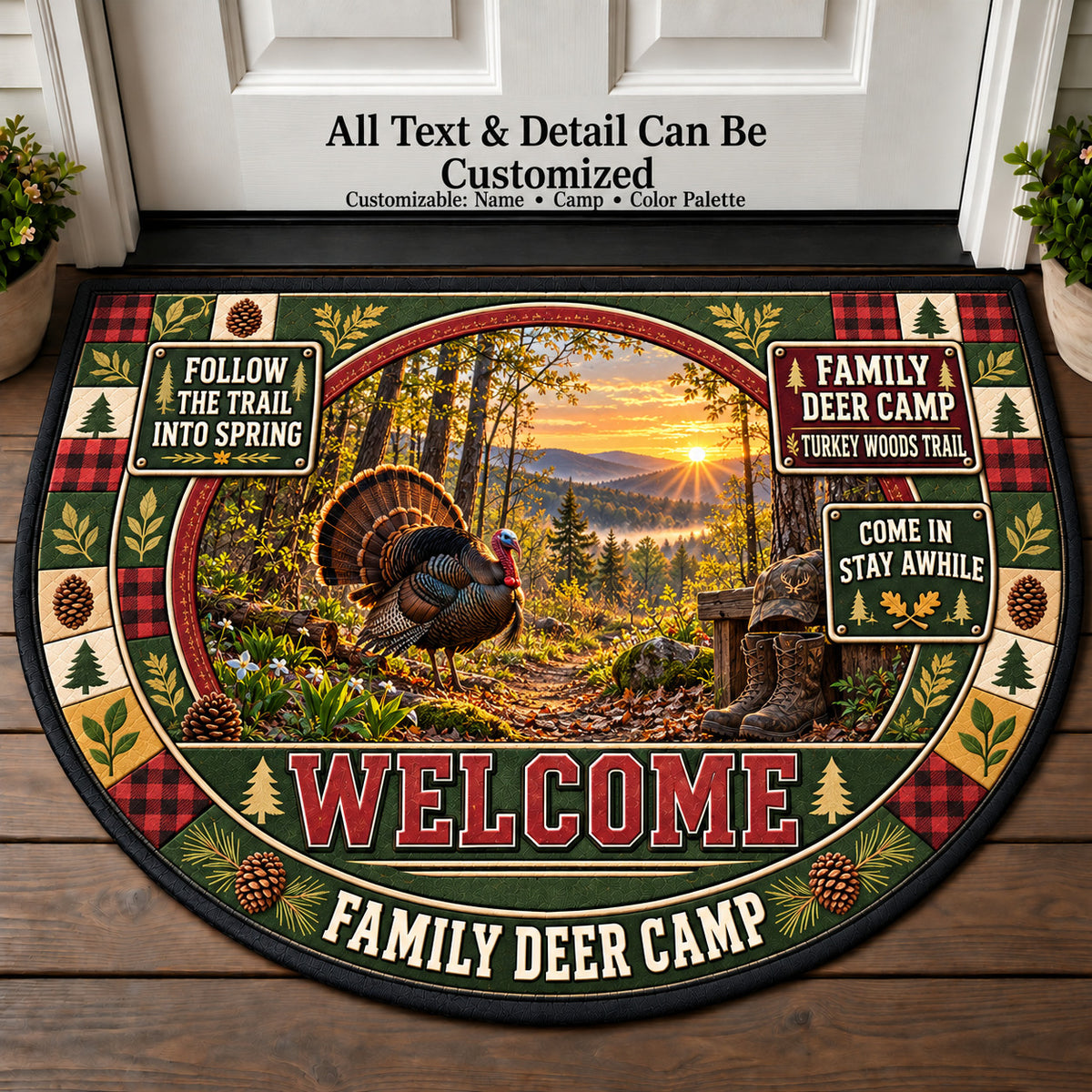 Turkey Woods Trail - Family Deer Camp Personalized Half Round Mat | 5To9Vibe