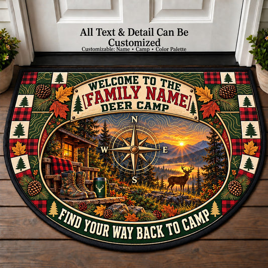 Woodland Compass - Family Deer Camp Personalized Half Round Mat | 5To9Vibe