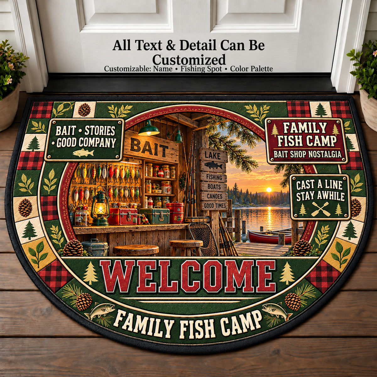 Bait Shop Nostalgia - Family Fish Camp Personalized Half Round Mat | 5To9Vibe
