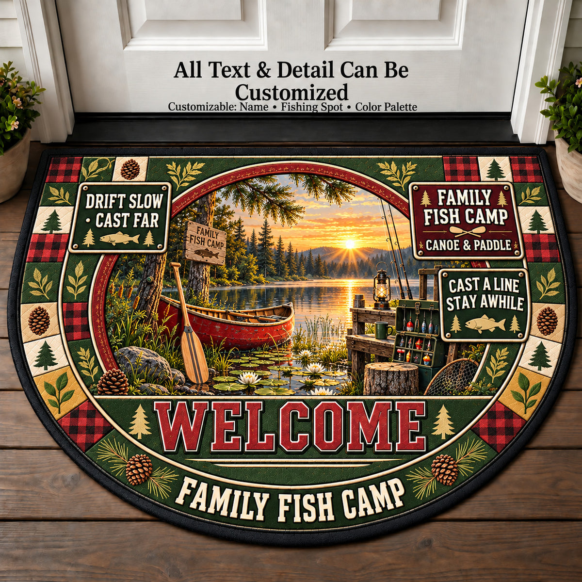 Canoe Paddle - Family Fish Camp Personalized Half Round Mat | 5To9Vibe