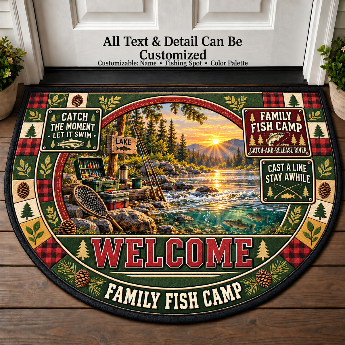 Catch and Release River - Family Fish Camp Personalized Half Round Mat | 5To9Vibe