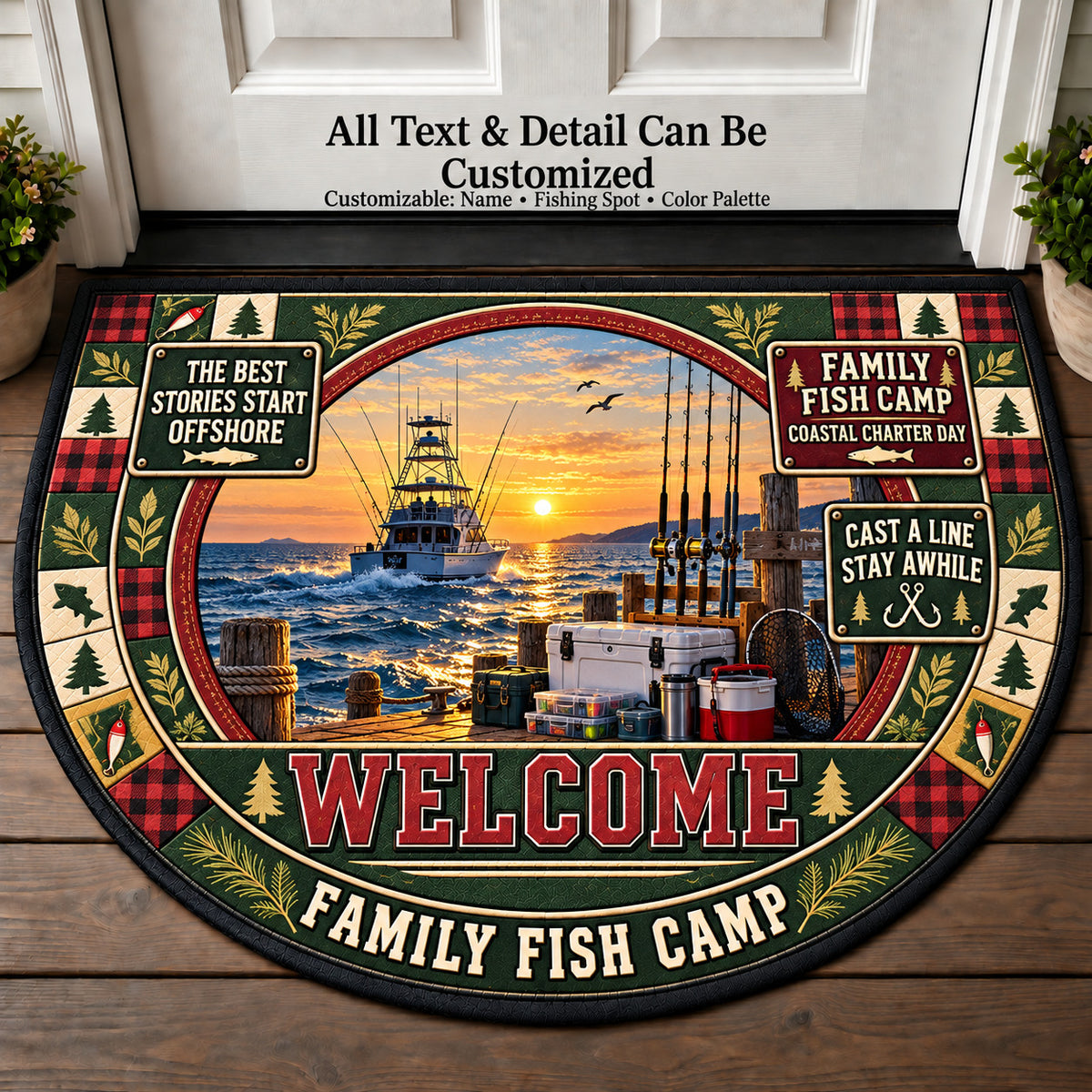 Coastal Charter Day - Family Fish Camp Personalized Half Round Mat | 5To9Vibe
