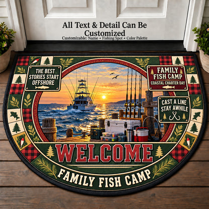 Coastal Charter Day - Family Fish Camp Personalized Half Round Mat | 5To9Vibe